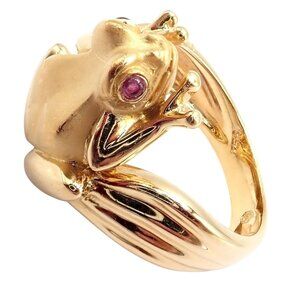 Rare! Carrera Y Carrera CyC 18k Yellow Gold Frog Ruby Ring